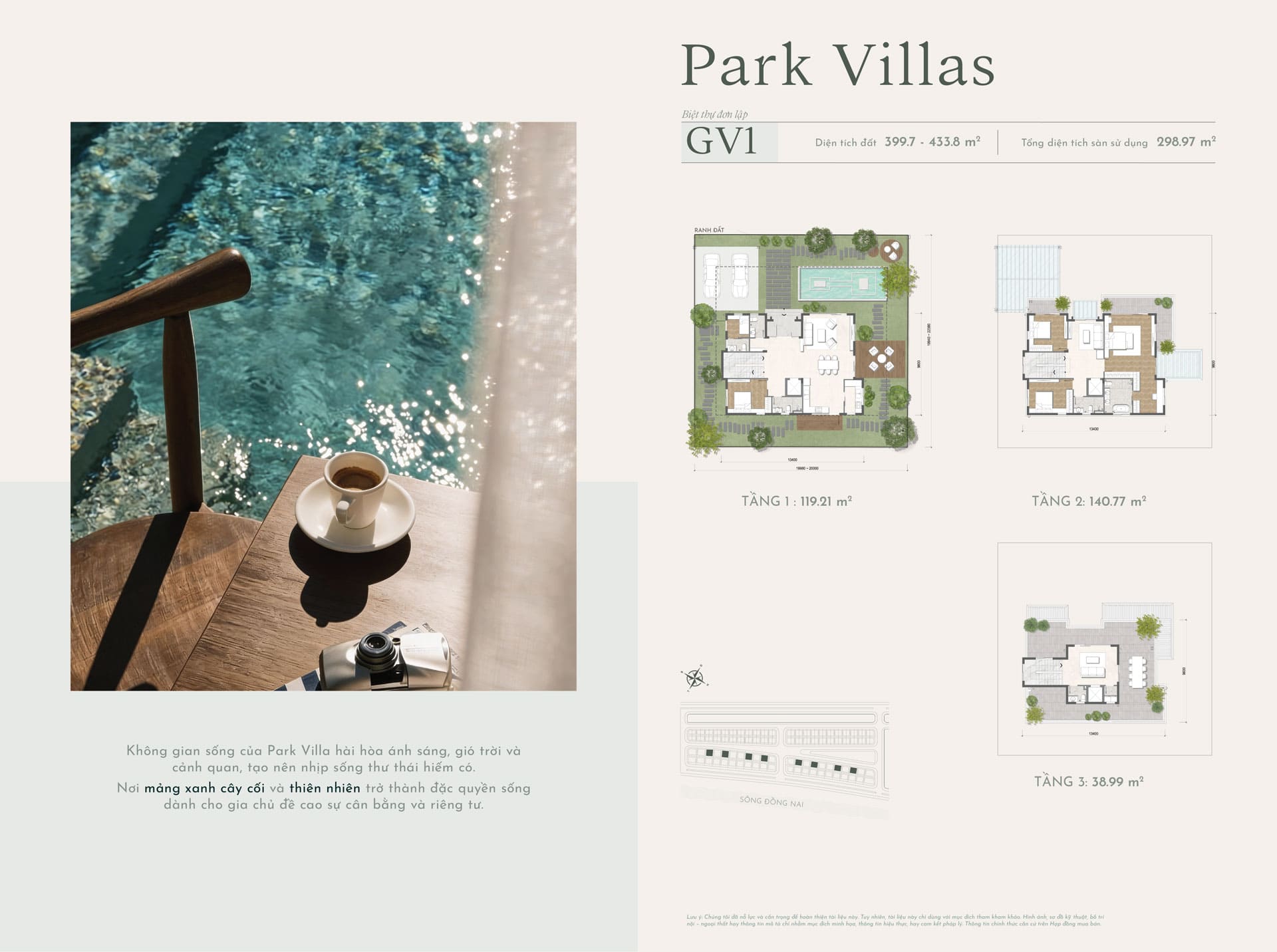 Layout thiết kế biệt thự đơn lập Park Villas GV1 4 tầng có diện tích đất 399m2 dự án Elyse Island