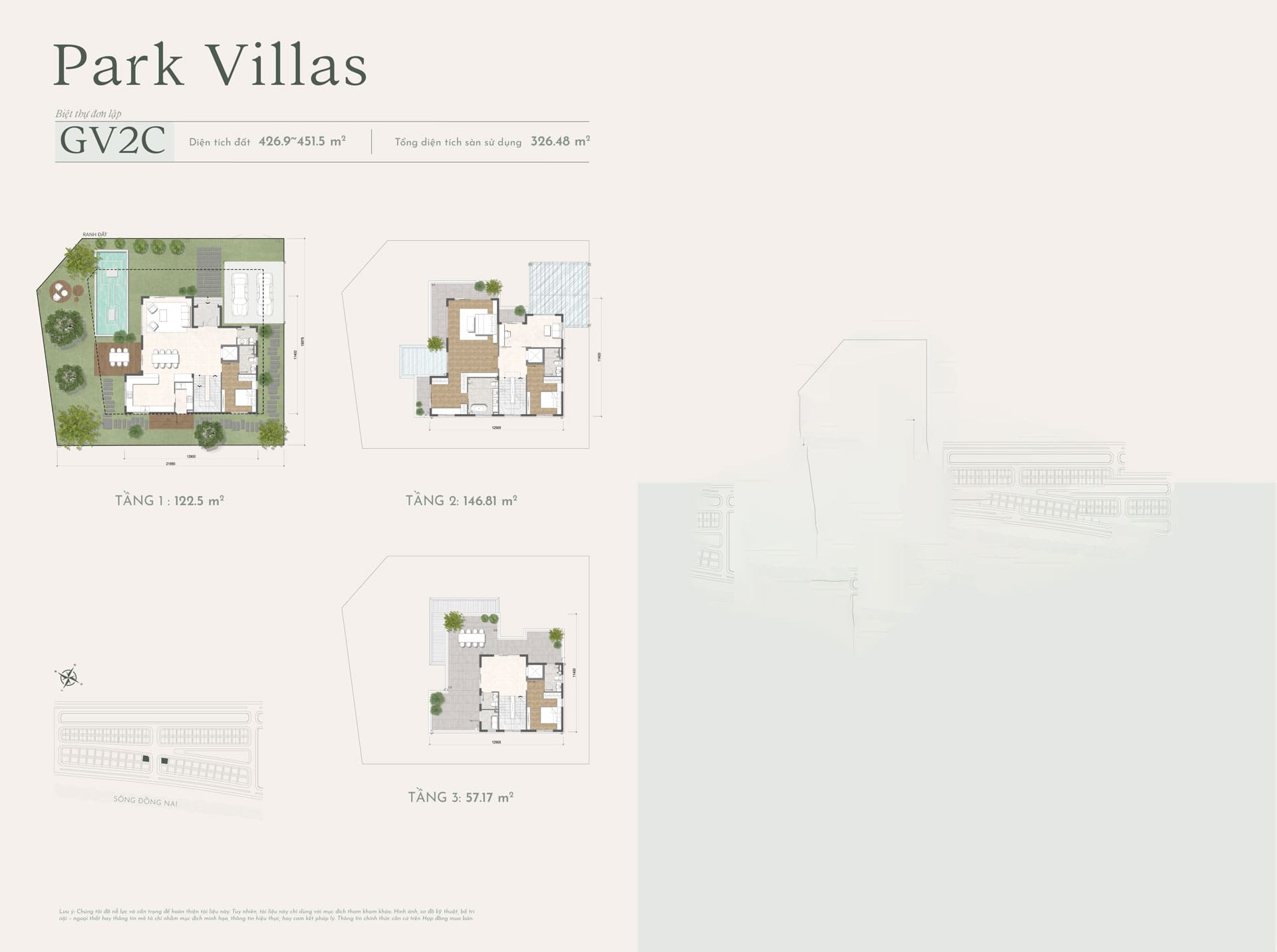 Layout thiết kế biệt thự đơn lập Park Villas GV2c 4 tầng có diện tích đất 426m2 dự án Elyse Island