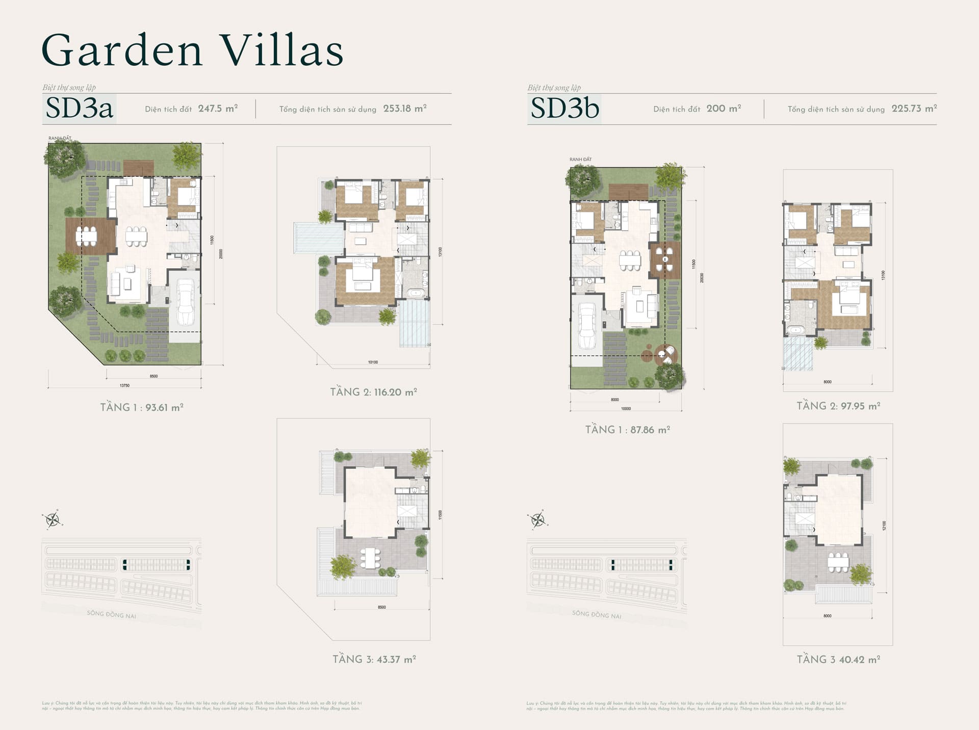 Layout Thiết kế biệt thự song lâp 3 tầng có diện tích đất 200m2-247m2 dự an Elyse Island